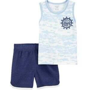 NWT. CARTER'S Baby Boys Shark Squad Tank and Shorts, 2 Piece Set
